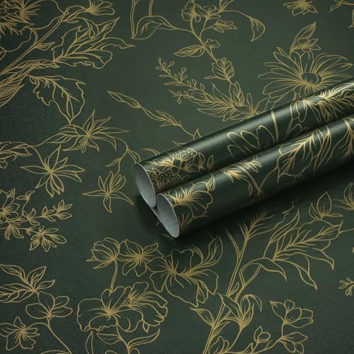 Hopepak 17.3''x197'' Floral Peel and Stick Wallpaper Gold and Green Contact by Hopepak