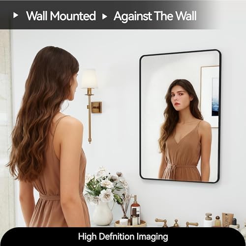 30x20 Bathroom Mirror Rect Wall Mounted Aluminum Metal Frame Black - Image 7