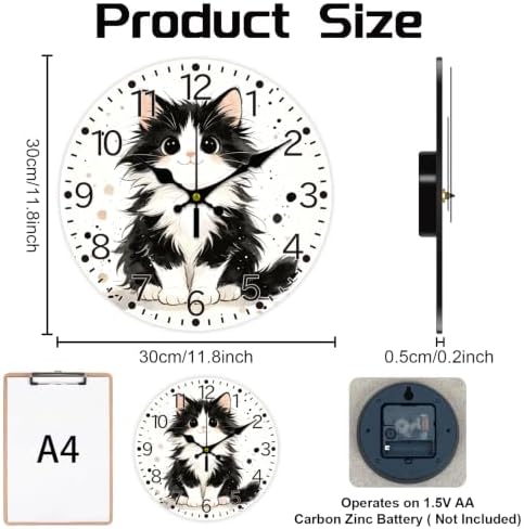 Funny Cat Wall Clock Silent Non-Ticking 12" - Image 2