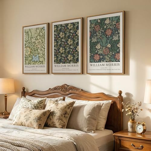 Large Framed William Morris Green Canvas Wall Art - Image 2