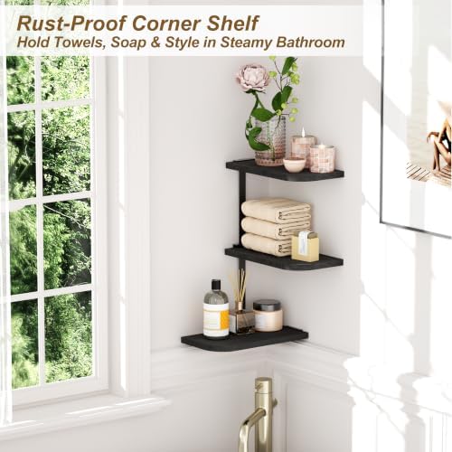 Love-KANKEI Large Corner Shelf 3-Tier, Solid Wood&Bracket - Image 5