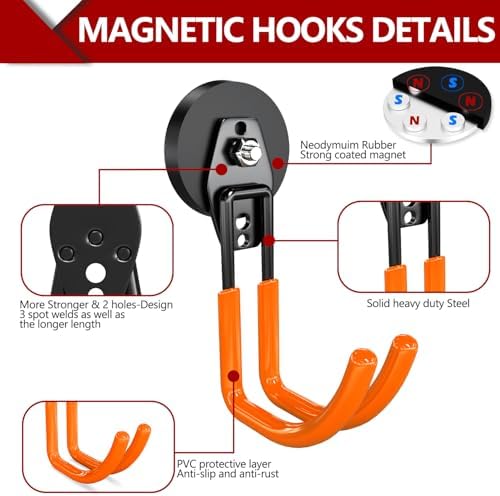 3-H Heavy Duty Magnetic Hooks, Large Magnet Hooks, 2 Pack Orange - Image 4