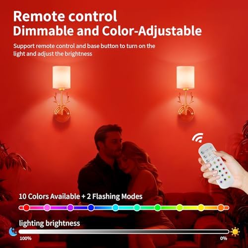 Cordless Wall Sconces Set of 2, 10000mAh Rechargeable RGB LED Lamps, Retro - Image 6