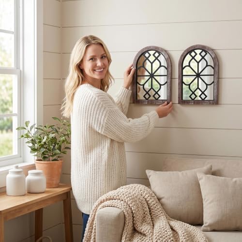 Set of 2 Arched Window Wall Mirror, Rustic Farmhouse Accent Mirror - Image 5