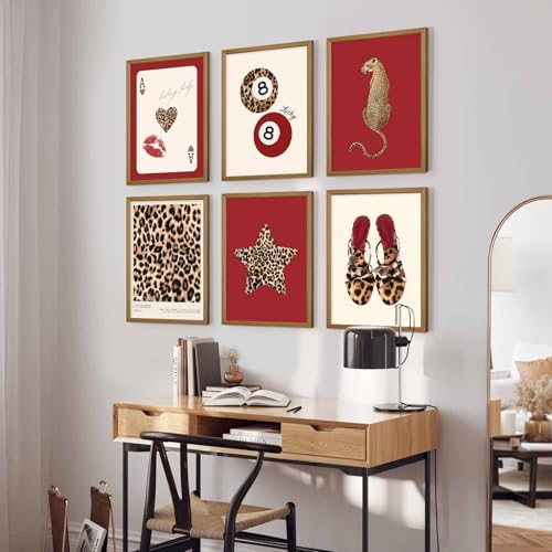 Cheetah Wall Art Red Leopard Canvas Wall Decor Y2k Trendy Coquette Poster - Image 5