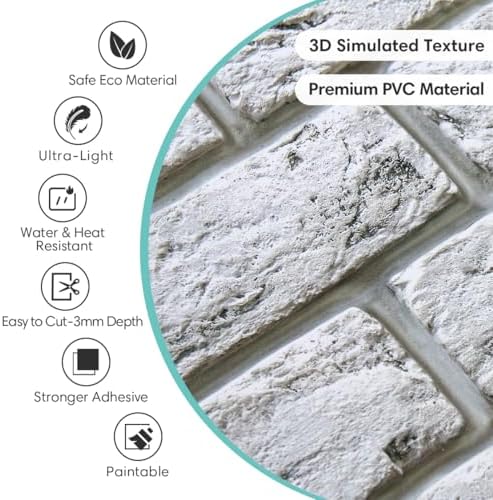 Commomy Faux Brick Wall Panels Peel and Stick Thin PVC 10 Pcs 11.8" x 11.8" - Image 4