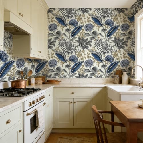 Chinese Blue Tropical Floral Peel and Stick Wallpaper Self Adhesive 17.72" x - Image 6
