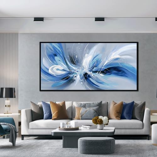 Blue White and Gray Abstract Canvas Wall Art - Image 2