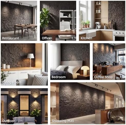 HOMCOM 8-Pack 3D Faux Stone Wall Panels Water-Resistant 4' x 2' Black - Image 6