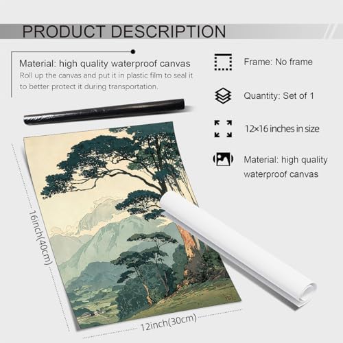 WIUHIO Nature Mountain Landscape Wall Art Vintage Japanese Forest Canvas Poster - Image 2