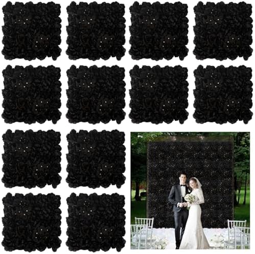 3D Flower Wall Backdrop 12 Pcs 15×15 Inch Black Dahlia by BloomTrend