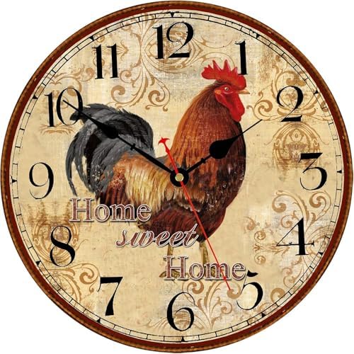 TAHEAT 12 Inch Rooster Wall Clock, Home Sweet Home Farmhouse Decor by TAHEAT