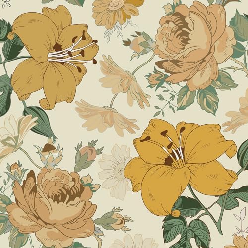 Hopepak Yellow Floral Peel and Stick Wallpaper Modern Flower Contact Paper by Hopepak
