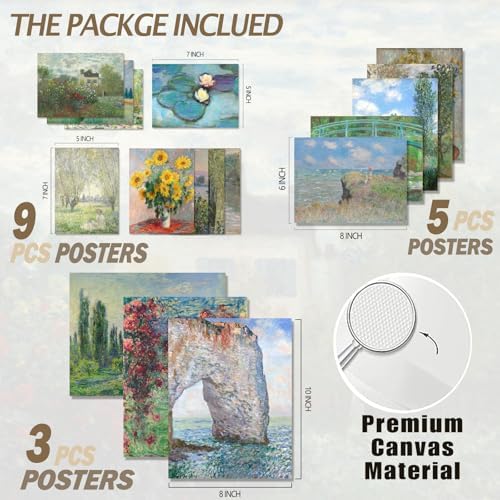 KBKBART 17 PCS Claude Monet Eclectic Wall Art Collage, Vintage Prints - Image 2