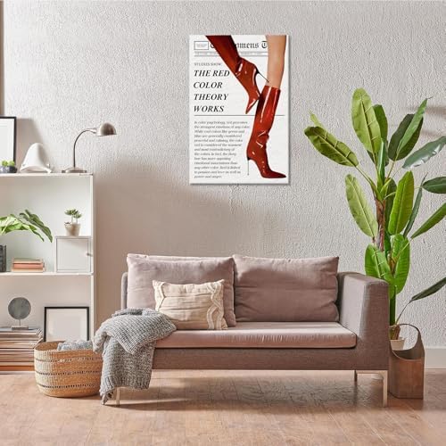 Trendy Red Boot Wall Art Funky Feminist Canvas Poster Trendy Preppy Newspaper - Image 5