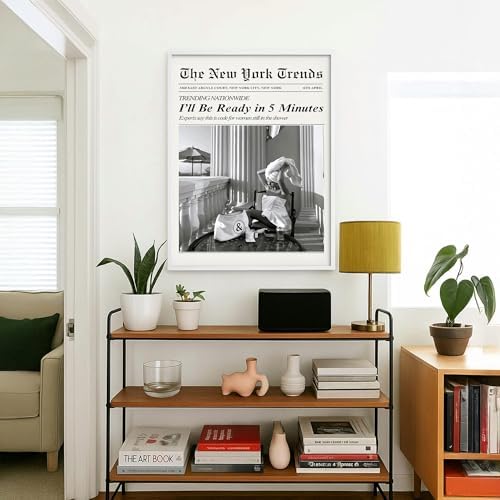 Trendy Newspaper Wall Art 16x20in White Framed Vintage Black and White - Image 4