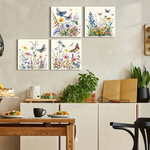 Butterfly Wall Art Farmhouse Wildflower Pictures Wall Decor Bathroom Decor - Image 2