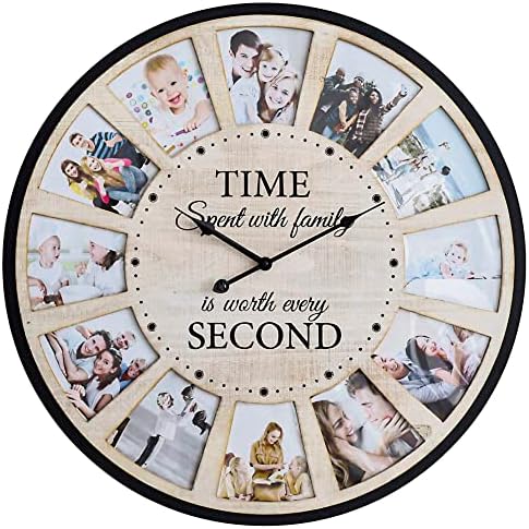 12 Picture Frames Collage Wall Clock, Vintage Rustic Family Photo Clock - Image 4