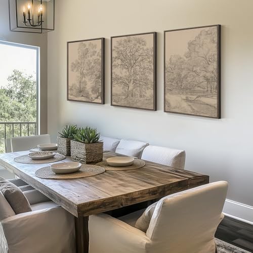 Large Framed Vintage Neutral Tree Sketch Wall Art - Image 2