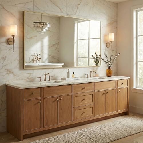 55"x30" Satin Gold Wide Bathroom Wall Mirror - Image 2