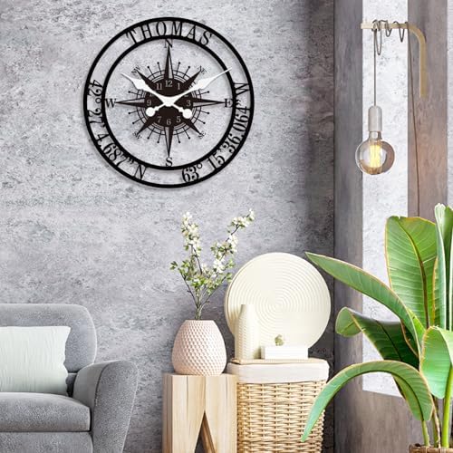 Personalized Metal Wall Clock Custom Compass Clock - Image 4
