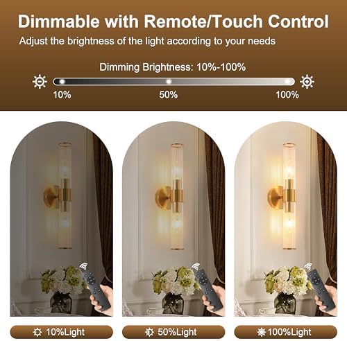 Gold Battery Operated Wall Sconces 1 Pack, Dimmable Rechargeable Sconce - Image 2