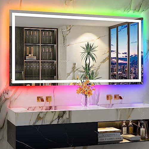 72x36 LED Bathroom Mirror with Lights, RGB Backlit Lighted Mirror by YEELAIT