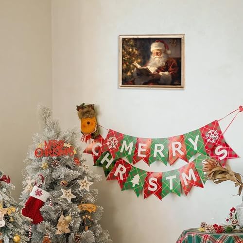 uniro Vintage Christmas Wall Art Santa Reading Book Christmas Oil Painting - Image 5