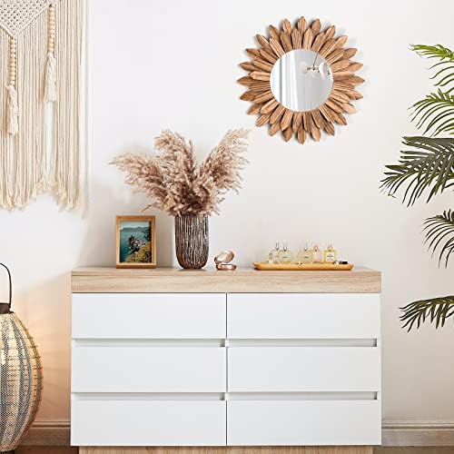 Emfogo Wall Mirror 12 inch Rustic Wood Sunburst Boho Mirror Wall Decor Home - Image 6
