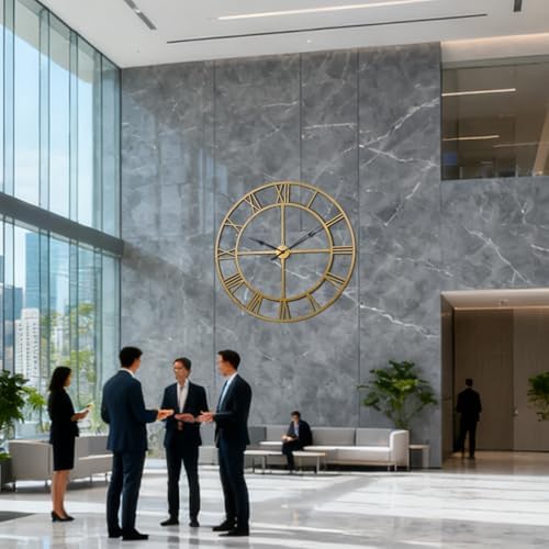 60 Inch Large Silent Wall Clock, Easy Assembly Roman Numeral Gold - Image 3
