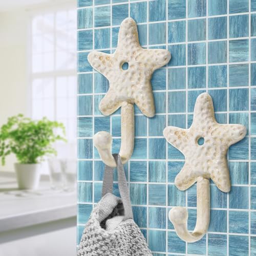 3pcs Decorative Hooks for Hanging, Cast Iron Star Fish Beach Themed Wall Hooks - Image 3