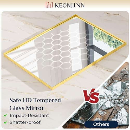 Keonjinn 48x24 Inch Gold Bathroom Mirror - Image 5