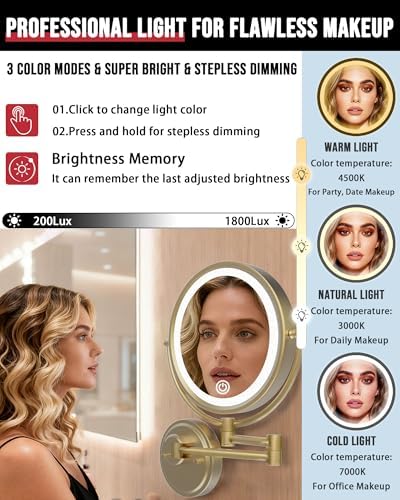 10" Wall Mounted Lighted Makeup Vanity Mirror Swing Arm 1/5X Magnifying - Image 4