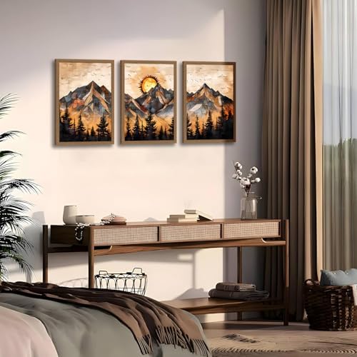 Geometric Mountain Wall Art Set of 3, Abstract Sunset Canvas Prints - Image 5