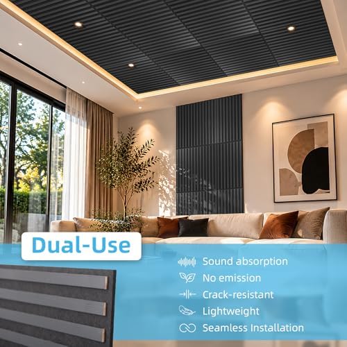 Art3d 12-Pack Acoustic Wood Slat Panel & Ceiling Tile, 2 x 2 ft - Image 5