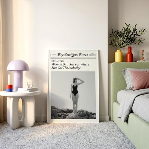 Trendy NewsPaper Wall Art 24x36in White Framed Woman Searches - Image 7