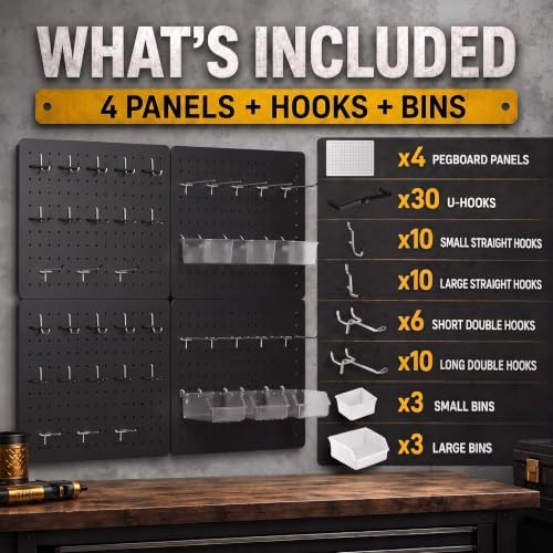 Pegboard Organizer Kit, 4 Pack 12 x 16 in Metal Panels - Image 3