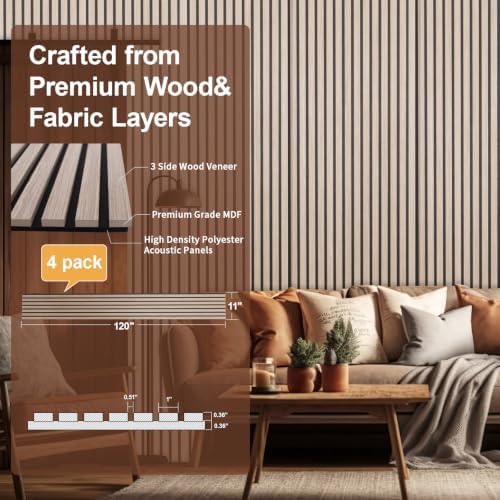 Yuzzy Wood Panels for Wall, 4 Pack 120" x 11" Acoustic Wall Panels, Wood Slat - Image 2