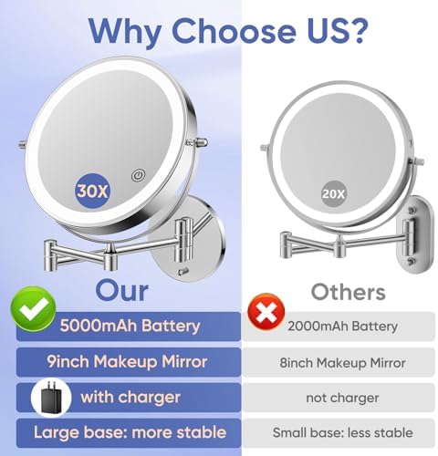 FUNTOUCH 9" Rechargeable Wall Mounted Makeup Mirror - Image 5