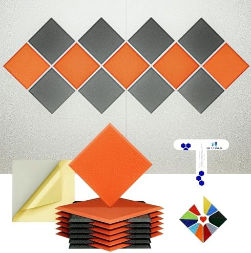 12 Pack Self-Adhesive Acoustic Panels, 2nd Generation Sound Absorbing Panel by DEXMOKO