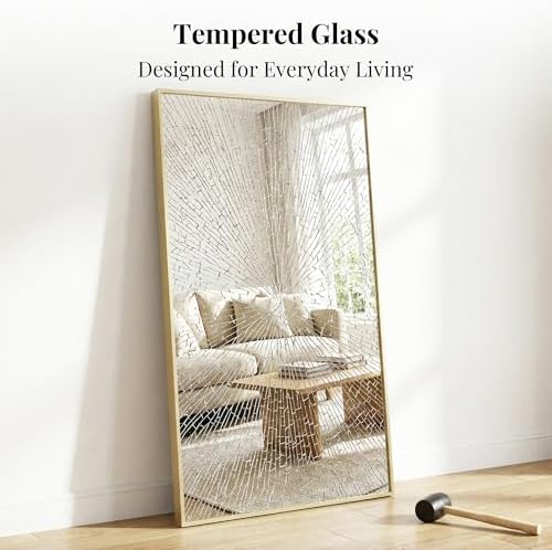 60"x30" Satin Gold Wide Bathroom Wall Mirror - Image 6