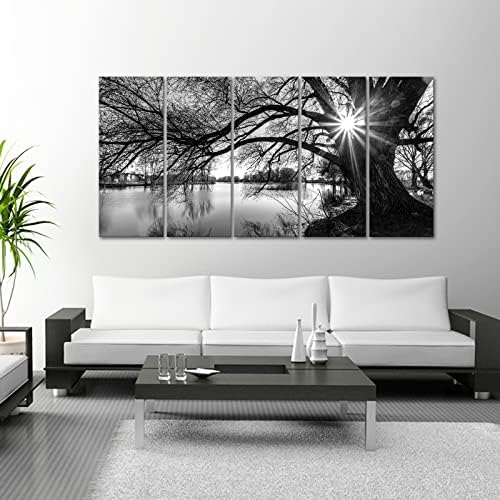 sechars Extra Large Wall Art Old Tree by Lake Picture Canvas Prints Black and - Image 4