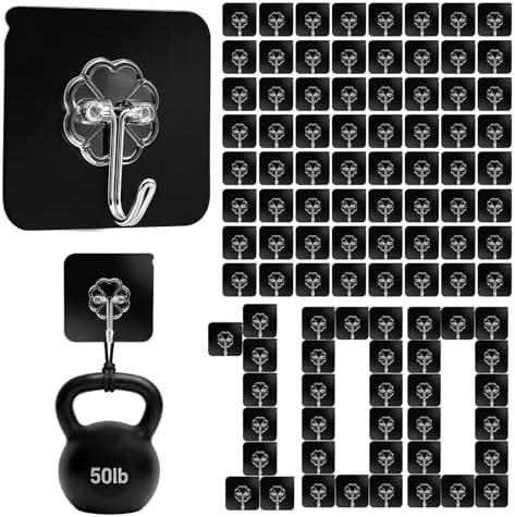 DDMY 100 Pack Adhesive Wall Hooks 50LB Heavy Duty Black Sticky Hook by DDMY