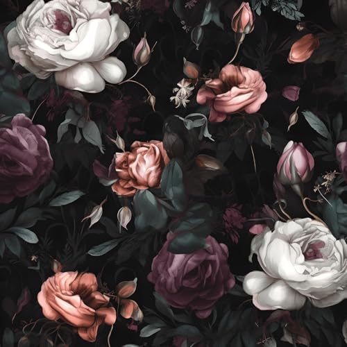 Laatse Gothic Dark Purple Rose Floral Wallpaper Peel and Stick 17.5"x787" by Laatse