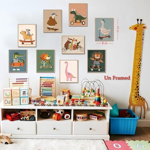 SAMHOU Kids Room Wall Art Set of 9, Funny Cute Cartoon Animal Canvas Prints - Image 5