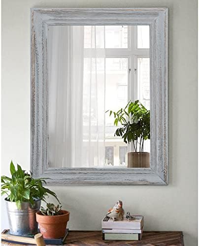 Rectangle Wooden Mirror with Framed Retro Hanging Mirrors Large 20"x16" - Image 3