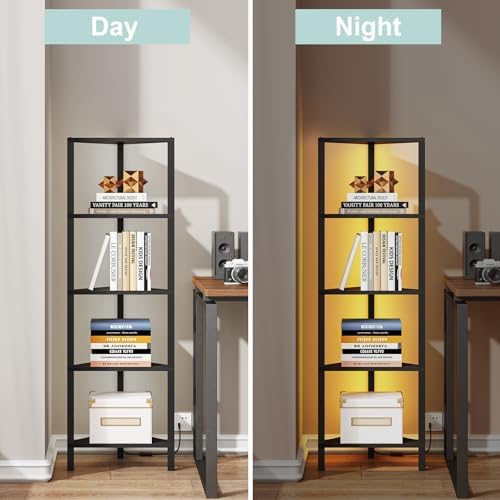 TUTOTAK Corner Shelf with LED Light, 5-Tier Corner Bookshelf - Image 5