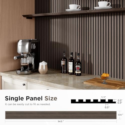 SMARTSTANDARD Wood Slat Acoustic Wall Panels 4 Pack 94"x12.6" Dark Walnut - Image 3