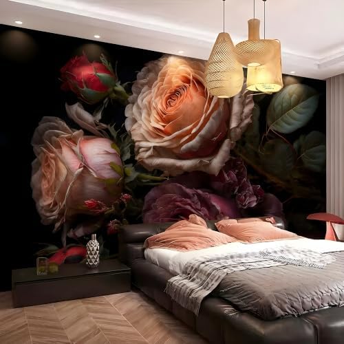 Black Large Rose Cluster Landscape Mural Flower self-Adhesive Wallpaper Bedroom - Image 2