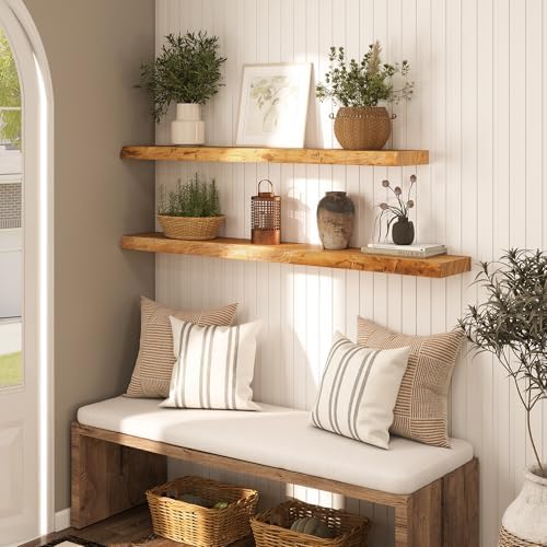 55" Floating Shelves, Solid Elm Wood, Natural Live Edge - Image 4